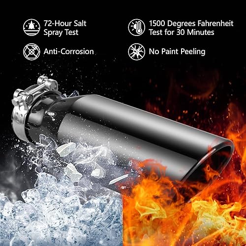 Miniatura 3 de Punta de escape de entrada de 2.5 pulgadas, entrada de 2.5 pulgadas, salida de 4 pulgadas, longitud total de 12 pulgadas, punta de escape negra