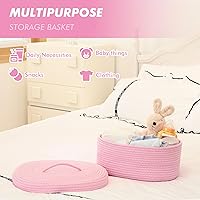 Vista 9 de Sea Team Round Cotton Rope Storage Basket with Lid, Lidded Woven Storage Bin, Nursery Storage Container, Diaper Caddy, Baby Shower Basket, Box, Cream
