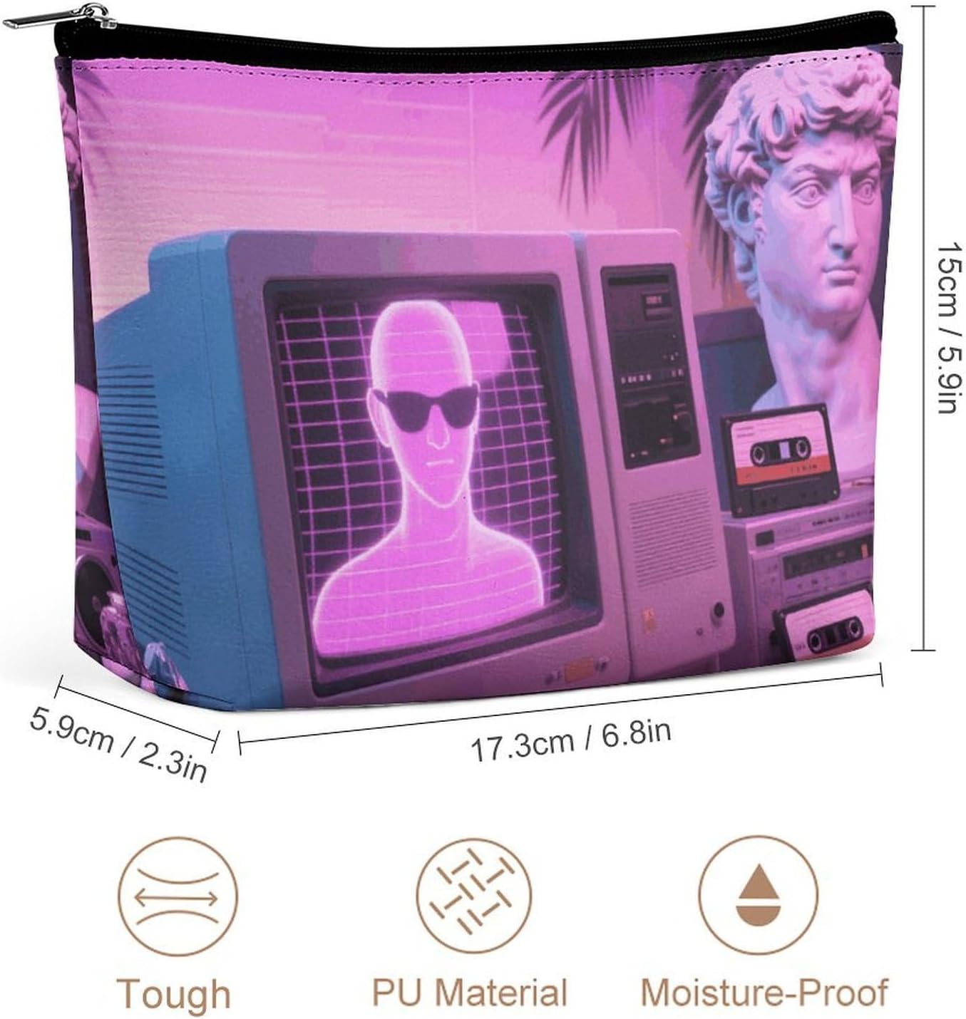 PU Leather Neon Retro Computer Makeup Bag with Metal Zipper image 2