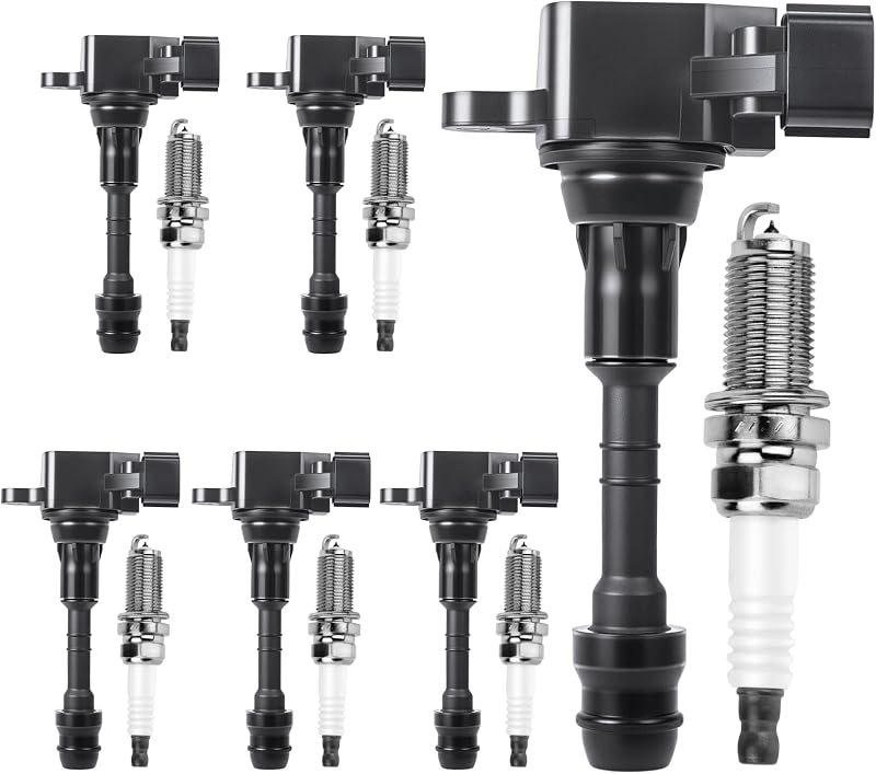 Kit de bobinas de ignição Motorevo UF349 com velas de irídio para Nissan, INFINITI e Suzuki – 6 bobinas e 6 velas
