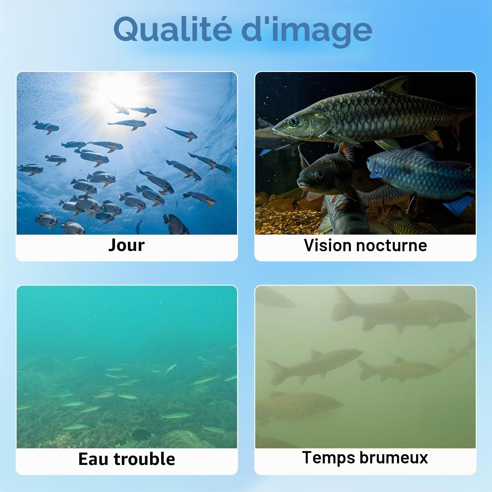 Caméra de pêche sous-marine, batterie 5000 mAh, détecteur de poissons, étanche avec écran IPS de 4,3" et câble de 30 m, vision nocturne grand angle de 220 ° pour la pêche sur glace, rivière et