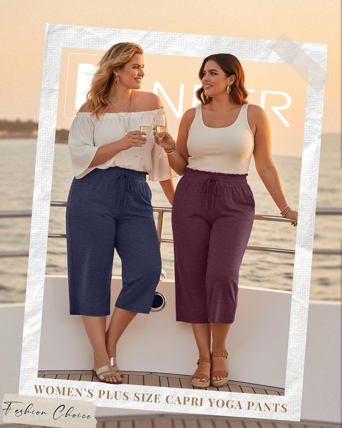 Neer 3 Pack Women's Plus Size Capris High Waisted Drawstring Wide Leg Cropped Sweatpants Lounge Yoga Pants with Pockets - Image 2