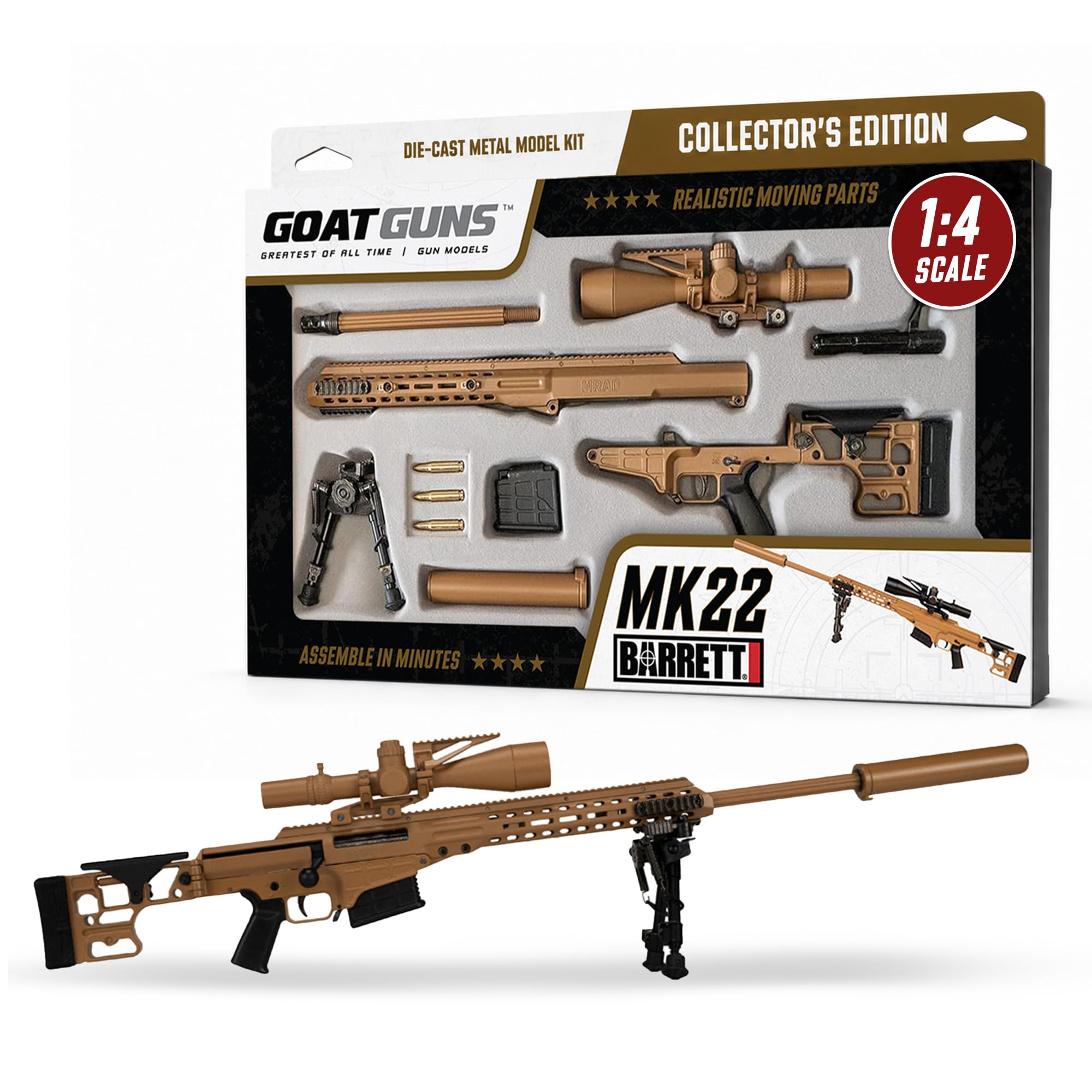 GOAT GUNS Barrett MK22 Tan Model | 1:4 Scale Diecast Metal Build Kit