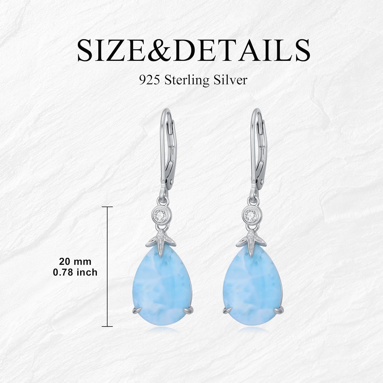 Larimar Earrings 925 Sterling Silver Dainty Teardrop Blue Larimar Genuine Diamond Leverback Dangle Earrings Valentine's Day Birthday Christmas Jewelry Gifts for Women Mom Her - Image 6