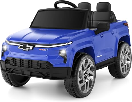24V Ride On Toy, Licensed Chevrolet Silverado Vehicle for Kids, Birthday Gift Electric Cars with Remote Control for Toddlers, Wide Seat, Soft Start, 3 Speed, Music Player, Blue