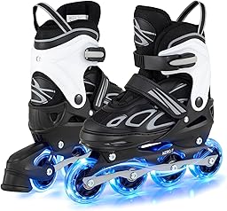 COSTWAY Inline Skates with 4 Wheels for Children, Adjustable Roller Skates with 4 Bright Wheels and Tear-Off Closure, for Children and Boys 5-14 Years