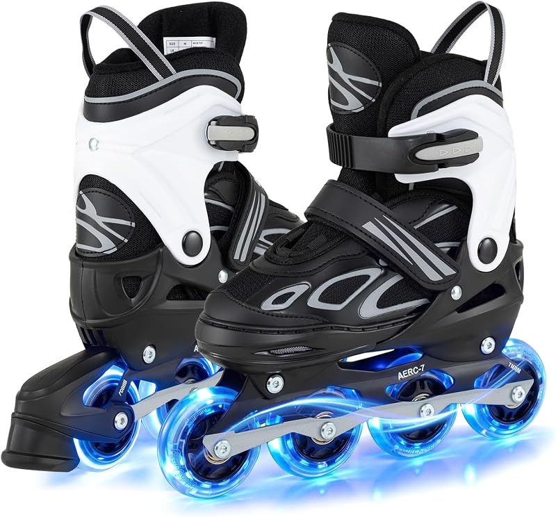 COSTWAY Inline Skates with 4 Wheels for Children, Adjustable Roller Skates with 4 Bright Wheels and Tear-Off Closure, for Children and Boys 5-14 Years