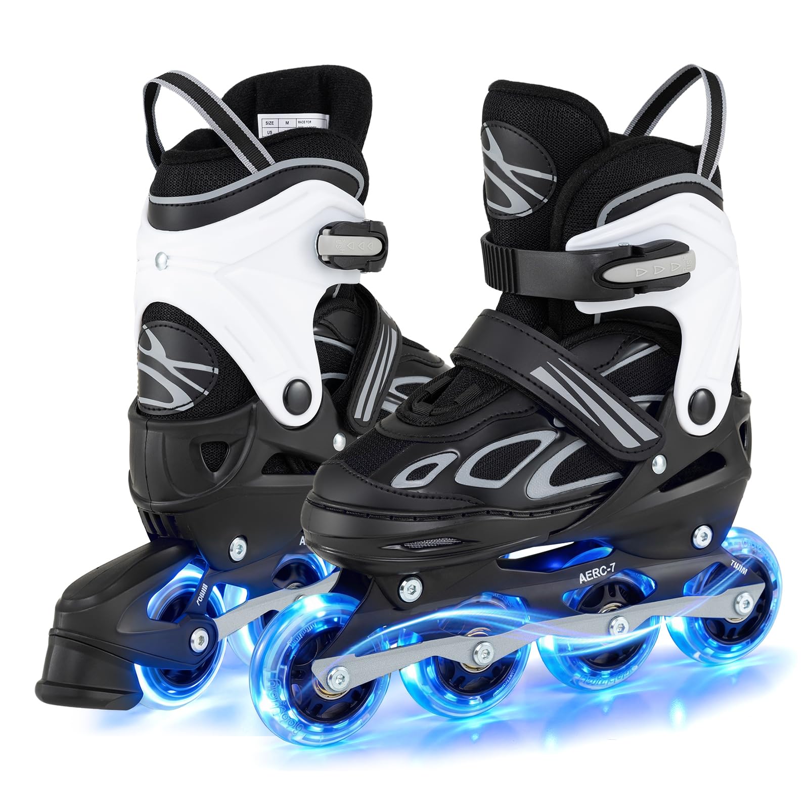 COSTWAY Pattini in Linea a 4 Rotelle per Bambini, Pattini a Rotelle Regolabili con 4 Ruote Luminose e Chiusura a Strappo, per Bambini e Ragazzi 5-14 Anni