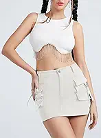 Minissaia cargo feminina Y2k Bodycon 2025 Shorts modernos com bolsos zíper e saia Bodycom