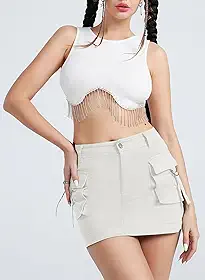 Minissaia cargo feminina Y2k Bodycon 2025 Shorts modernos com bolsos zíper e saia Bodycom