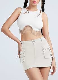 Minissaia cargo feminina Y2k Bodycon 2025 Shorts modernos com bolsos zíper e saia Bodycom