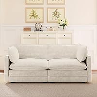 ROWHY 78'' Beige Corduroy Sectional 2-Seat Loveseat with 2 Pillows - Modern Cloud Sofa for Living Room, Pet-Friendly