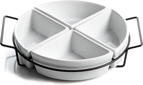 Miniatura 2 de Gibson juego de platos, 3 unidades, color blanco, Set de bandeja de cuatro secciones con estante de metal, Blanco