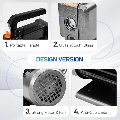 Miniatura 5 de Bomba de vacío HVAC de una sola etapa de 3.5 CFM 14 HP 110V para sistemas R134a R12 R22 R410a R502, bomba de vacío de CA automática para recarga de