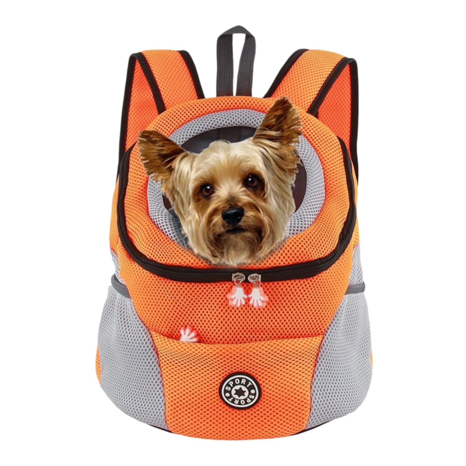 Veslyn Pet Travel Bag Foldable Mesh Carrier Backpack For Dogs & Cats, Double Shoulder Front Carry Outdoor Walking-orange-l 52x41x25cm