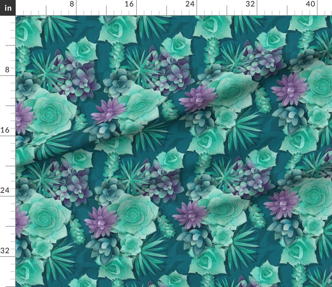 Spoonflower Fabric - Succulent Love Scale Green Purple Succulents Cactus Plant Natural Printed on Petal Signature Cotton Fabric by The Yard - Sewing Quilting Apparel Crafts Decor