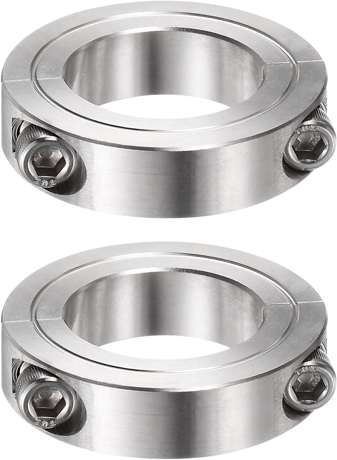 HARFINGTON 2pcs Shaft Collar for 1-5/8" Rod 2-5/8" OD 11/16" Width 304 Stainless Steel Double Split Axle Clamp-On Collar with Set Screw