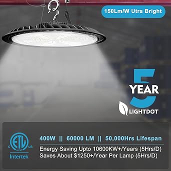 Lightdot 4Pack UFO LED High Bay Lights, Plug & Play, 400W, 52500LM, 5000K
