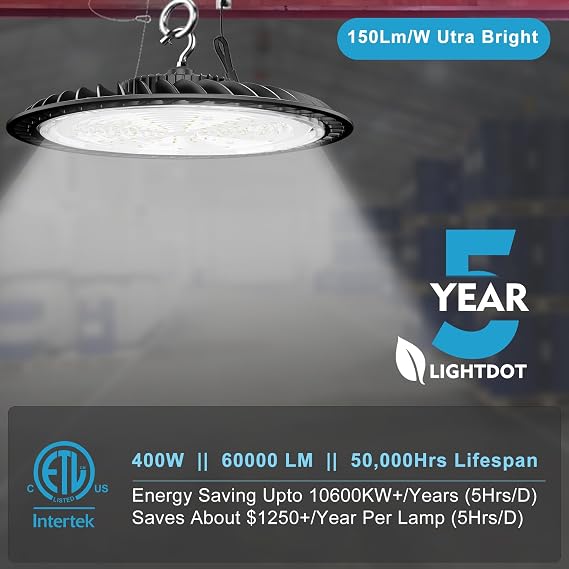 Lightdot 4Pack UFO LED High Bay Lights, Plug & Play, 400W, 52500LM, 5000K