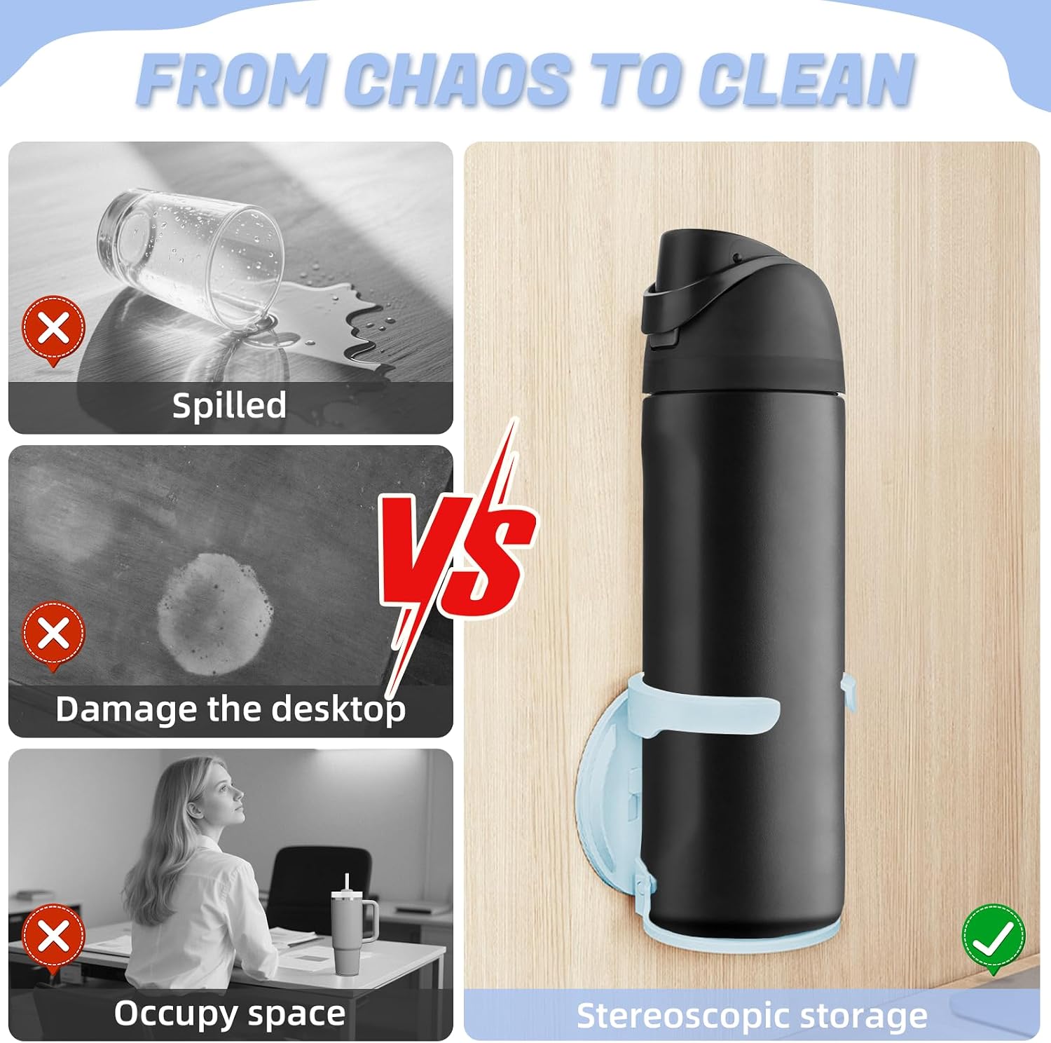 Wall Water Bottle Holder Compatible with Owala, Stanley, Hydroflask
