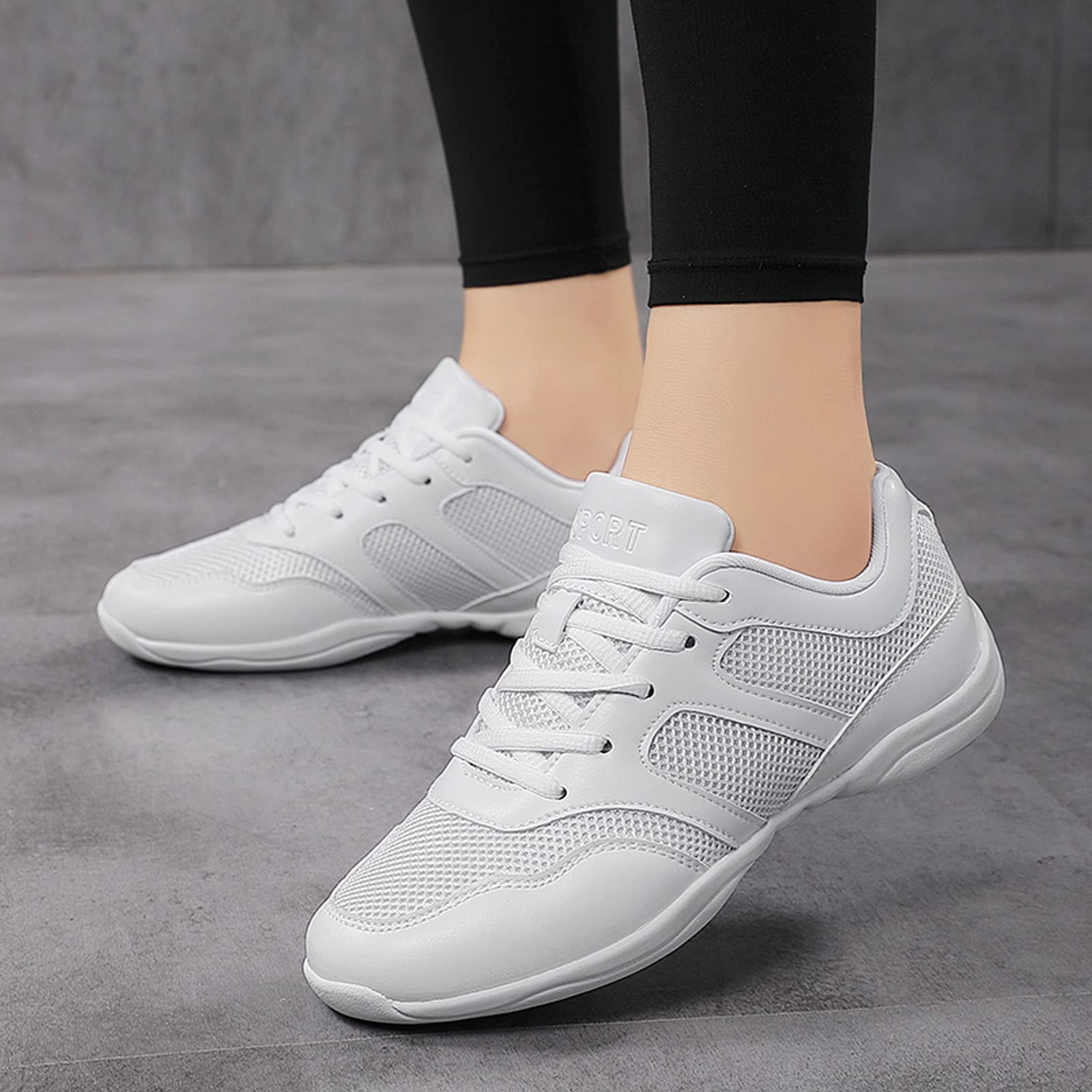 YUKTOPA Scarpe da cheerleading da donna, bianche, con lacci, scarpe da ginnastica aerobica, ginnastica, danza, scarpe sportive di squadra, bianco, 38.5 EU