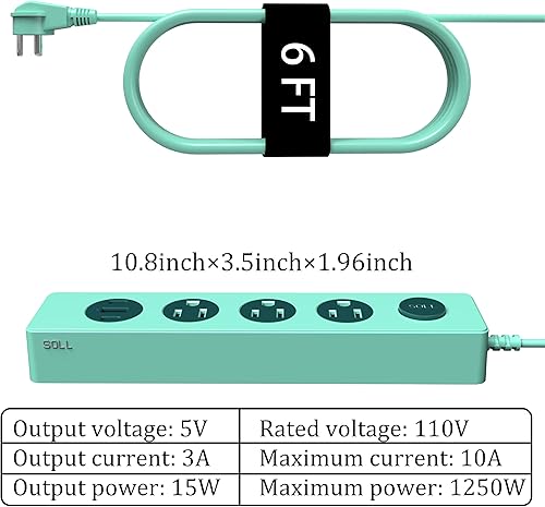Miniatura 4 de SOLL IPX9 - Regleta de alimentación para exteriores resistente a la intemperie, protector de sobretensiones con 3 salidas y 3 puertos de carga USB