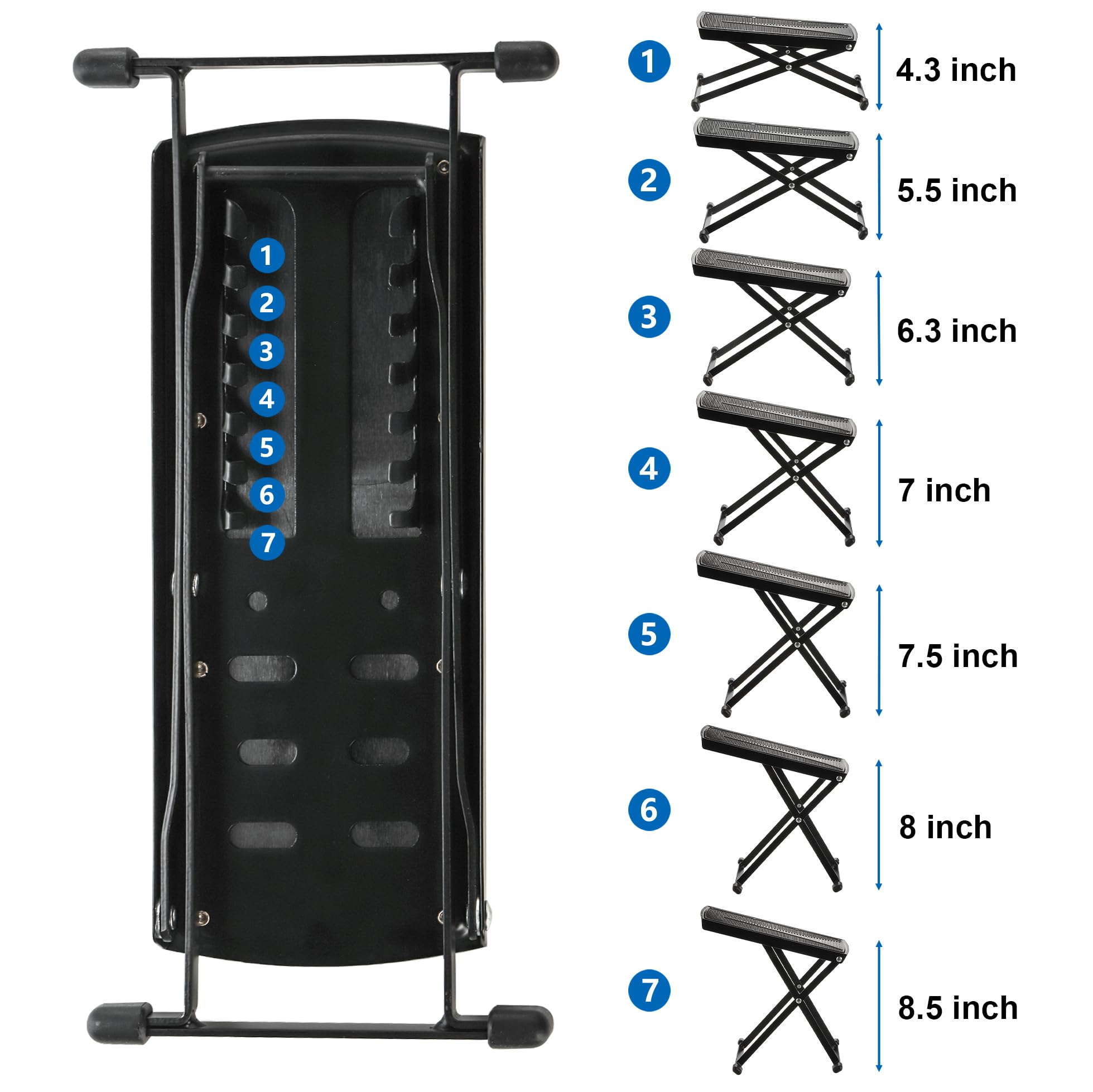 Elsjoy 3 Pack Gitarre Fußbank, 7 Positionen klappbare Gitarre Fußstütze mit einstellbarer Höhe, Metall, Gitarre Fußpedal Stand für Gitarrist
