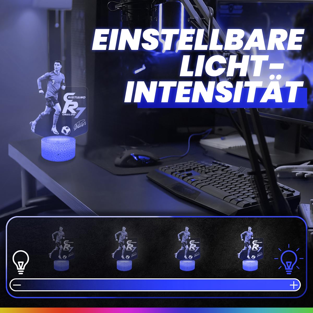 Lampephoto.fr - Cristiano Ronaldo CR 7 Portugal Internationaler Portugiesischer Fußballspieler 3D Lampe Taktile Touch Nachtlicht Led Illusion, Fußball Geschenkidee zu Weihnachten oder Geburtstag TOP