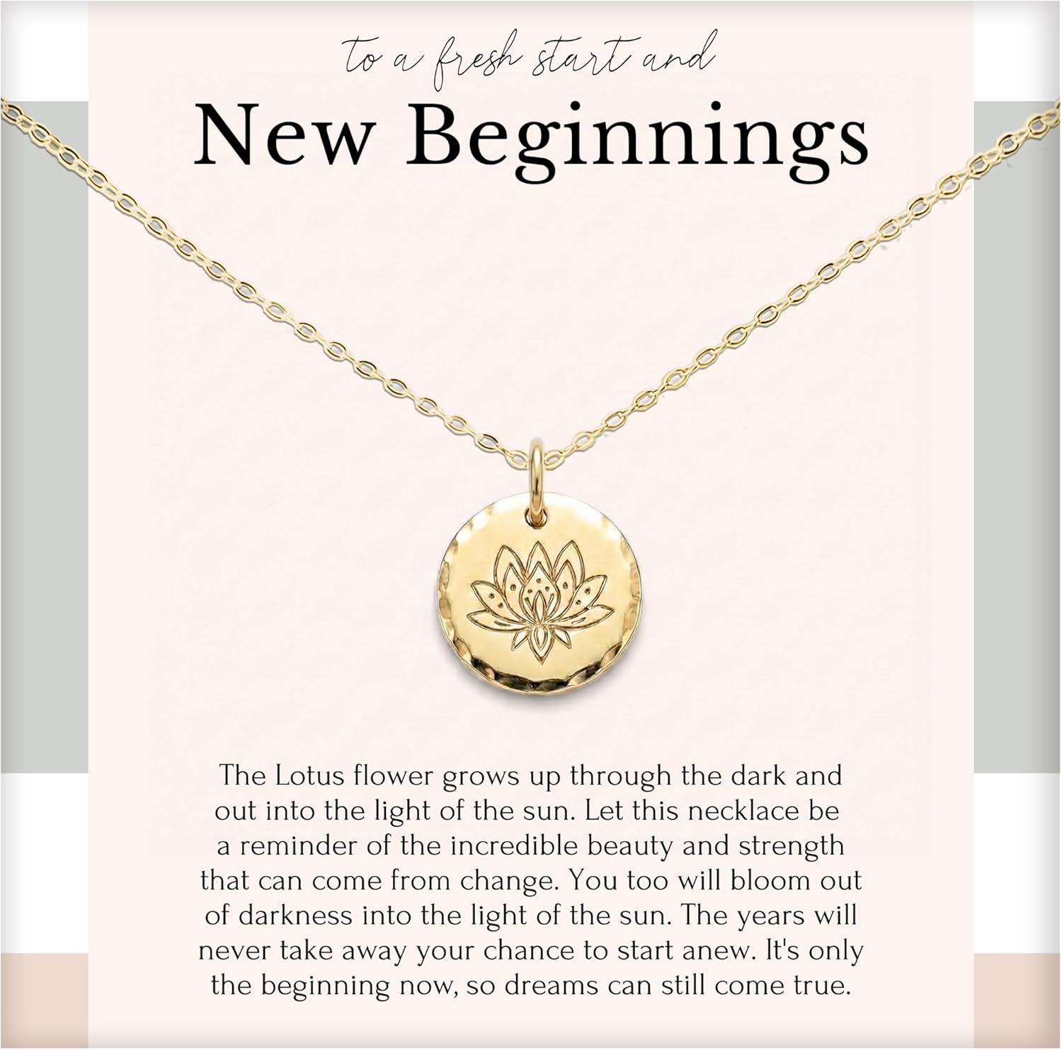 HOPE LOVE SHINE Women's New Beginnings Necklace - 14k Gold Plated Sterling Silver, Healing & Recovery Gift, Adjustable 16+2" Chain