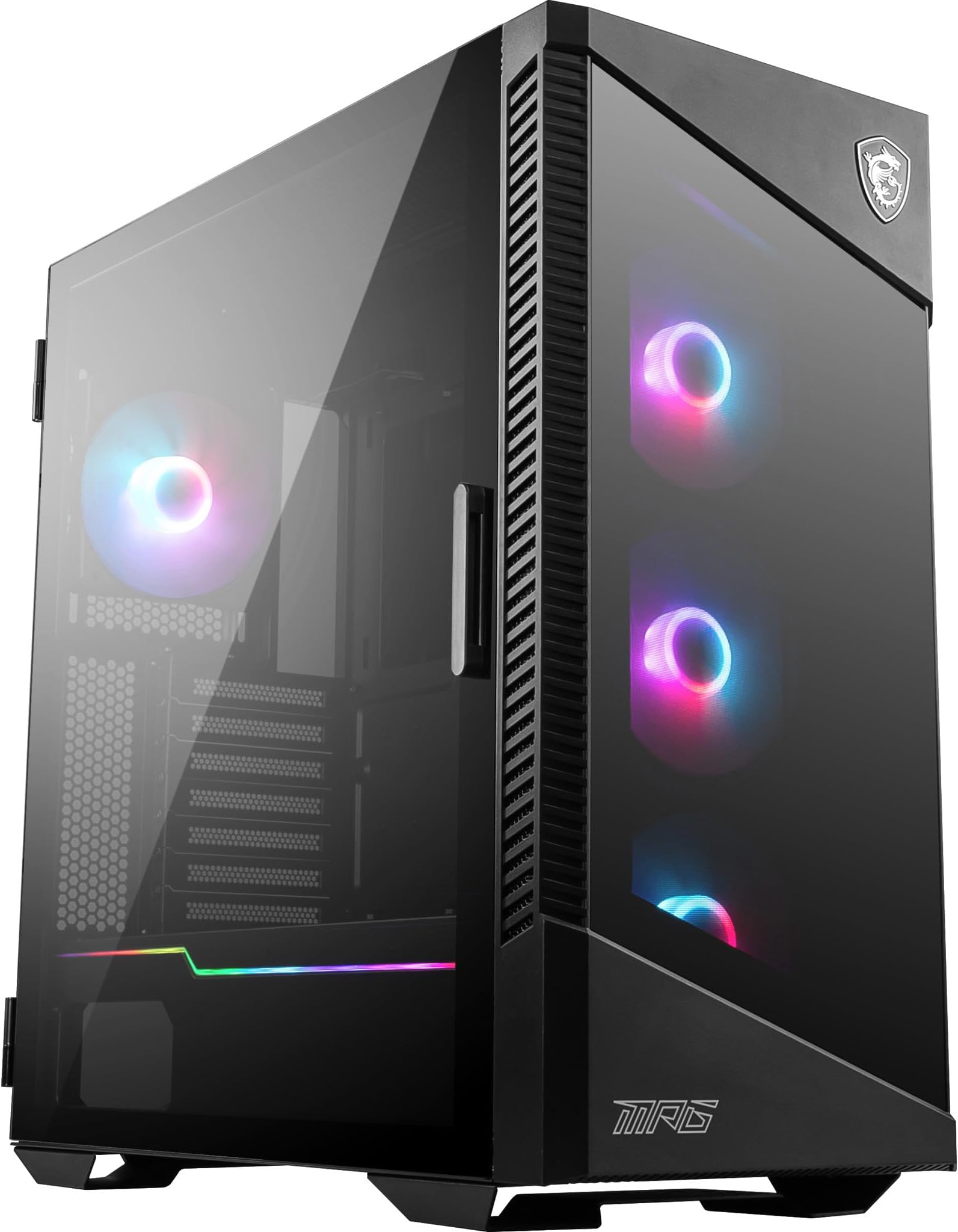 MSI MPG Velox 100R - Mid-Tower Gaming PC Case - Tempered Glass Side Panel, 4 x 120mm ARGB Fans, Liquid Cooling Support up to 360mm Radiator, Mesh Panel for Optimized Airflow - Black, 306-7G18R21-809