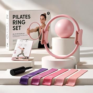 PAETA Pilates Ring Set 14 Magic Circle 38 lbs Resistance, 9.8 Pilates Ball, 5 Resistance Bands, and Exercise Guide Included for Home Workouts