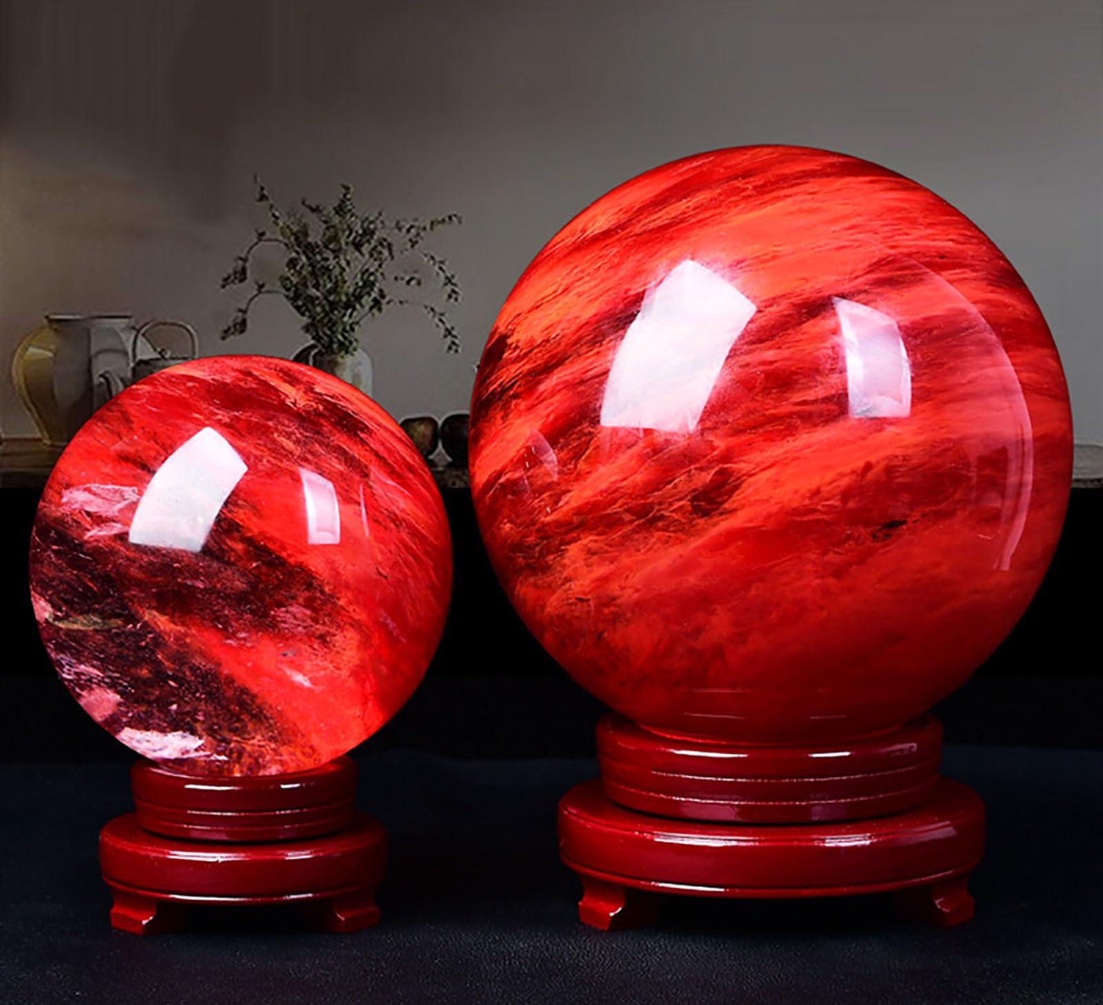 Czerwona kula z obsydianu z podstawą, naturalna kryształowa kula rubinowa, kula z kryształu kwarcu do medytacji, uzdrawiania, Feng Shui i dekoracji domu,200mm=7.87inch