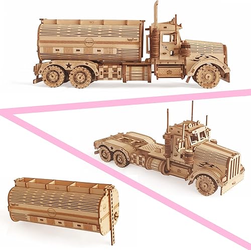 Miniatura 5 de Rompecabezas de madera 3D  Kits de modelos de camión tanque mecánico de madera  Modelo de manualidades de banco de monedas  Rompecabezas de madera