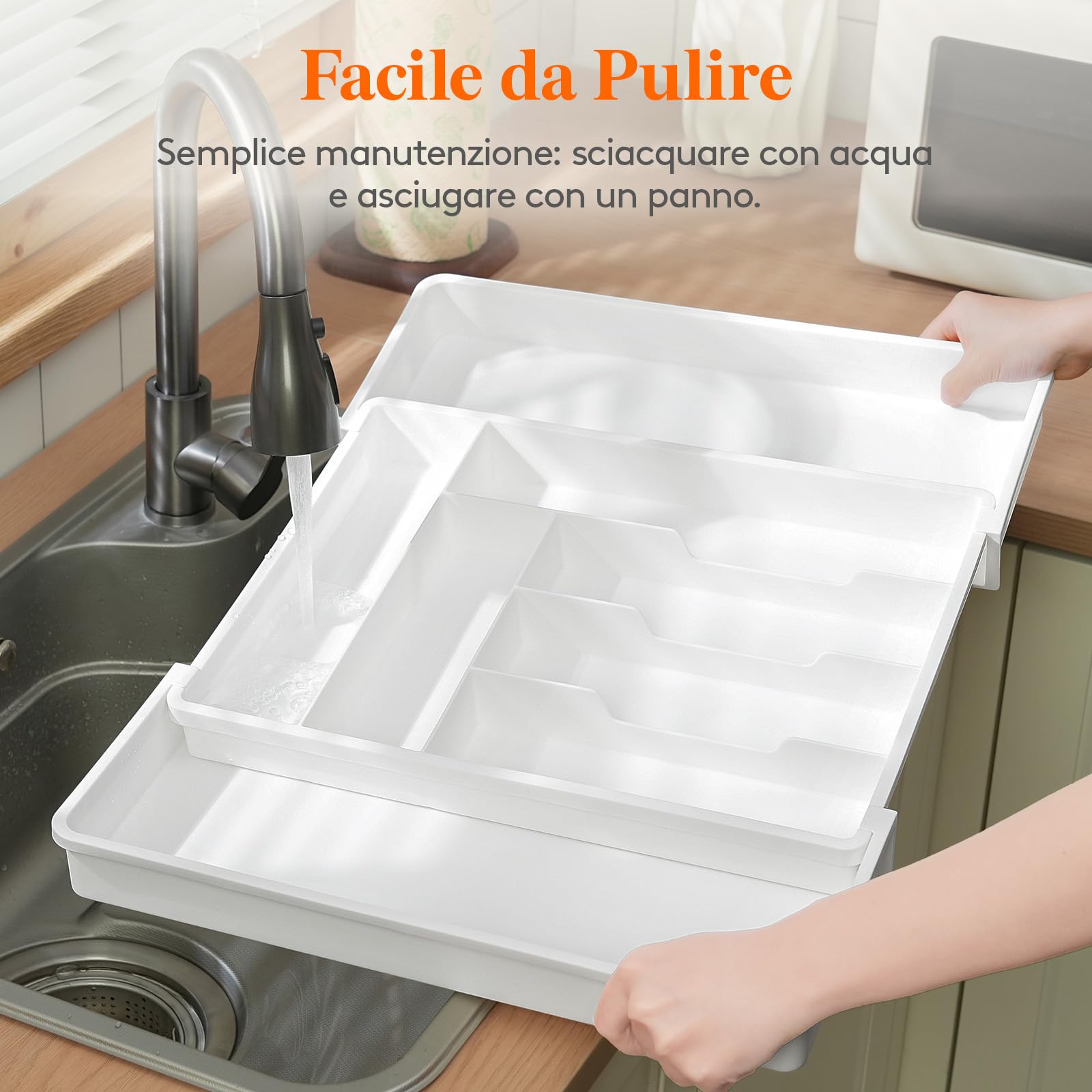 Lifewit Portaposate da Cassetto Espandibile, Larghezza 33-57 cm, Organizer Utensili per Cucina Salvaspazio, Accessori Cucina per Cucchiai, Forchette, Profondità 42,4 cm, Bianco