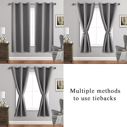 Miniatura 5 de JIUZHEN Cortinas opacas de aislamiento térmico y acústico con tiras de amarre, de color gris claro, bloquean la luz del sol y reducen el ruido,
