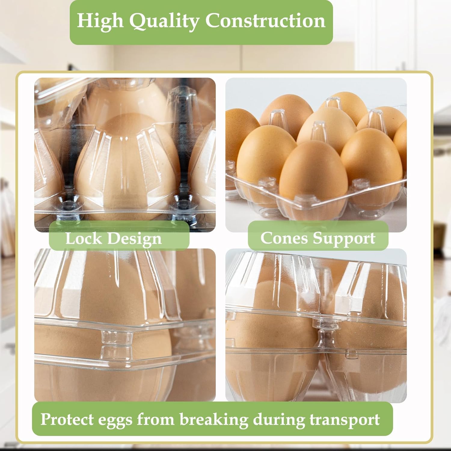 48 Pack Egg Cartons, Egg Cartons Cheap Bulk 12 Count, Plastic Egg Cartons for Home Ranch Farm Markets (2x6 Grids)