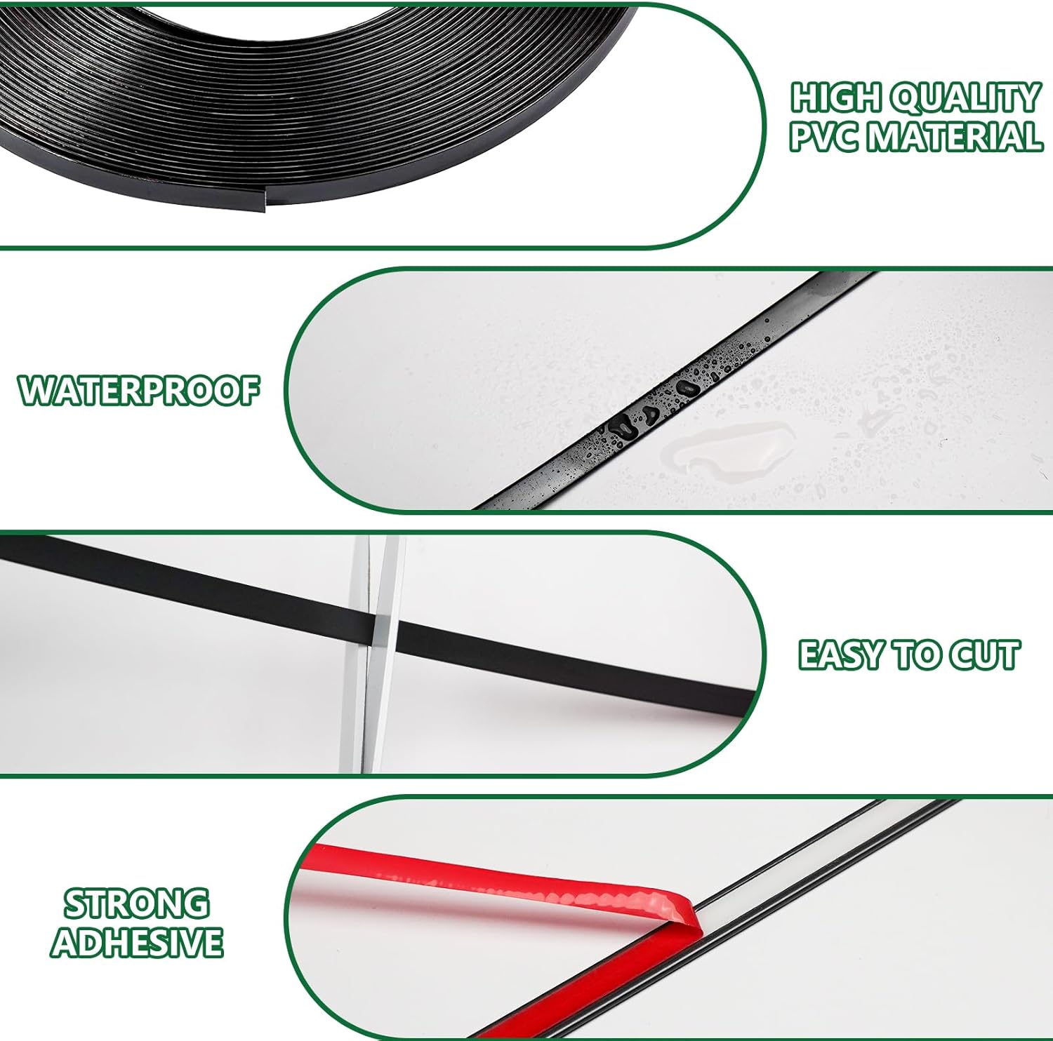 0.25in × 20Ft Peel and Stick Wall Molding Trim - Flexible Self Adhesive Molding Trim for Walls, Edges, Borders, Window Frames, Backsplash Tiles - Matte Black Waterproof Trim - Image 7