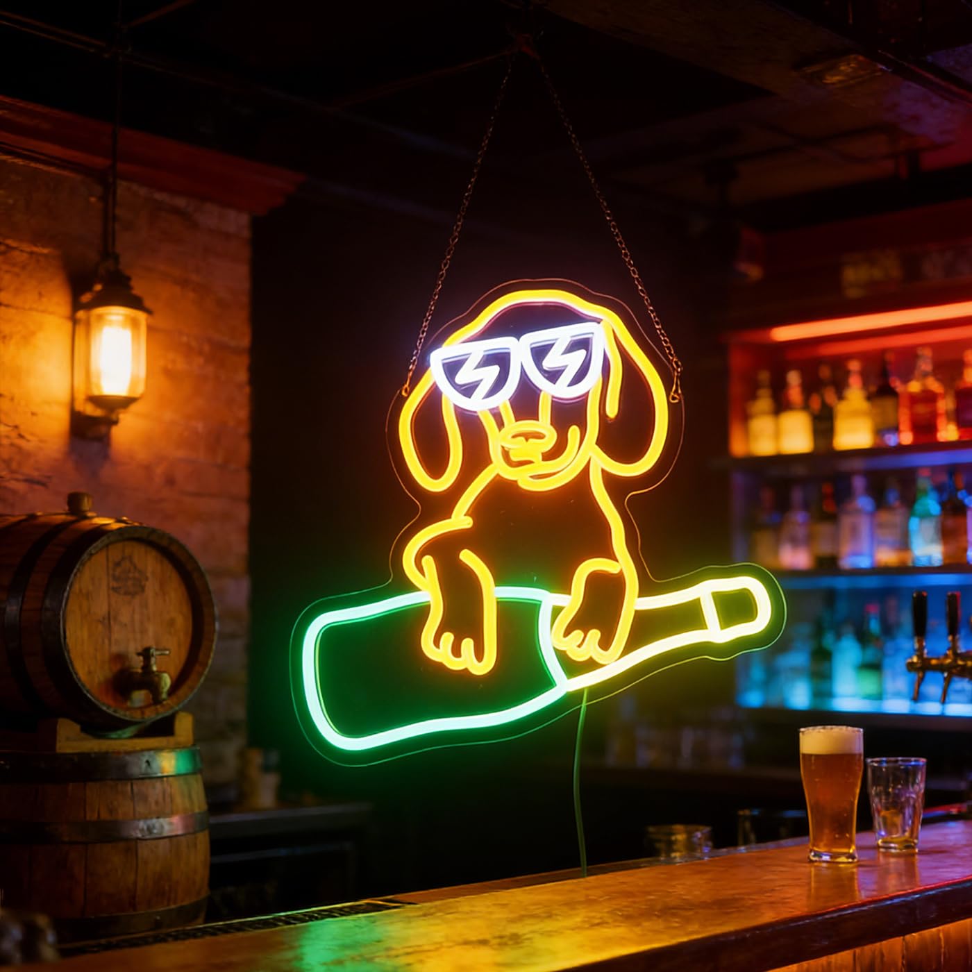 Neonschild Hund Dackel Geschenk für Weinliebhaber Wanddeko Tierzimmer Wanddekoration Kinderzimmer Wanddeko Kinderzimmer Kunstdekoration