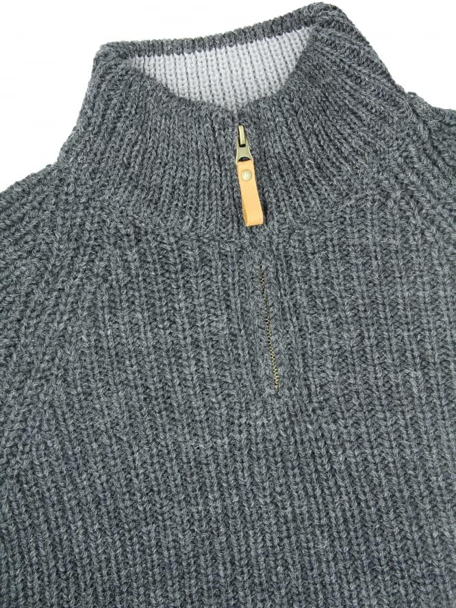 Aran Crafts Men's Half Zip Rib Sweater, 100% Wool, Made in Ireland