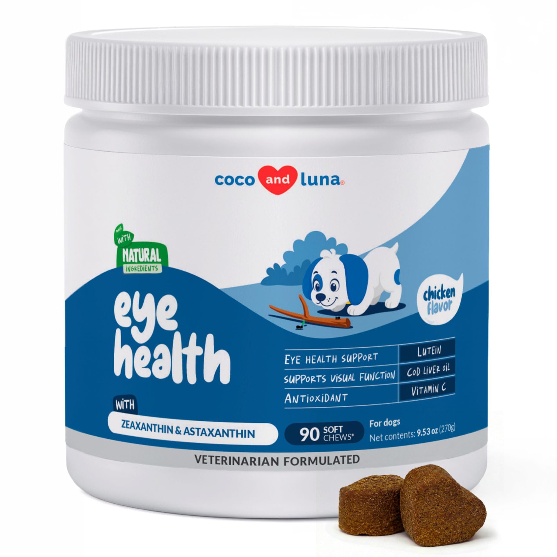 Eye Support for Dogs - 90 Soft Chews - Dog Supplements for Vision, Eye Vitamins for Dogs, with Cod Liver Oil Antioxidant, Dog Omega Supplement, Omega 3 EPA and DHA Fatty Acids.