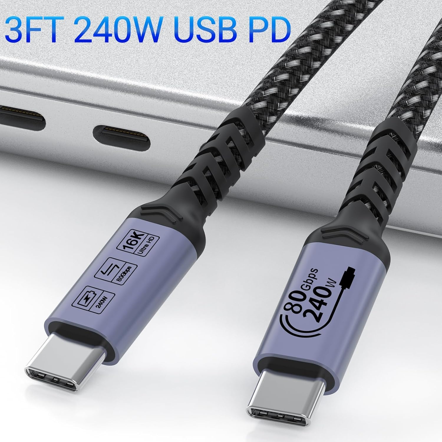 USB C to USB C Cable 80Gbps 3.3ft 2 Packs, 240W USB 4 Cable, Gen 4 Data Cables, 16K HDR Video Monitor Compatible with Thunderbolt 5, iPhone 16 Pro Max, iPhone 15/15Plus, MacBook, iPad, eGPU