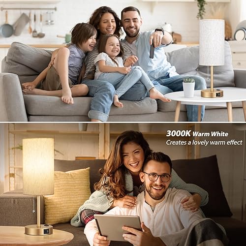 Miniatura 130 de Lámparas de noche pequeñas, 3 modos de color, blanco roto 3000K 4000K 5000K Lámparas de dormitorio con puertos USB C y A, lámparas de mesa de cadena