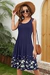 KILIG Women Summer Casual Floral Pleated Midi Sleeveless Knee Length Tank Beach Sun Dresses