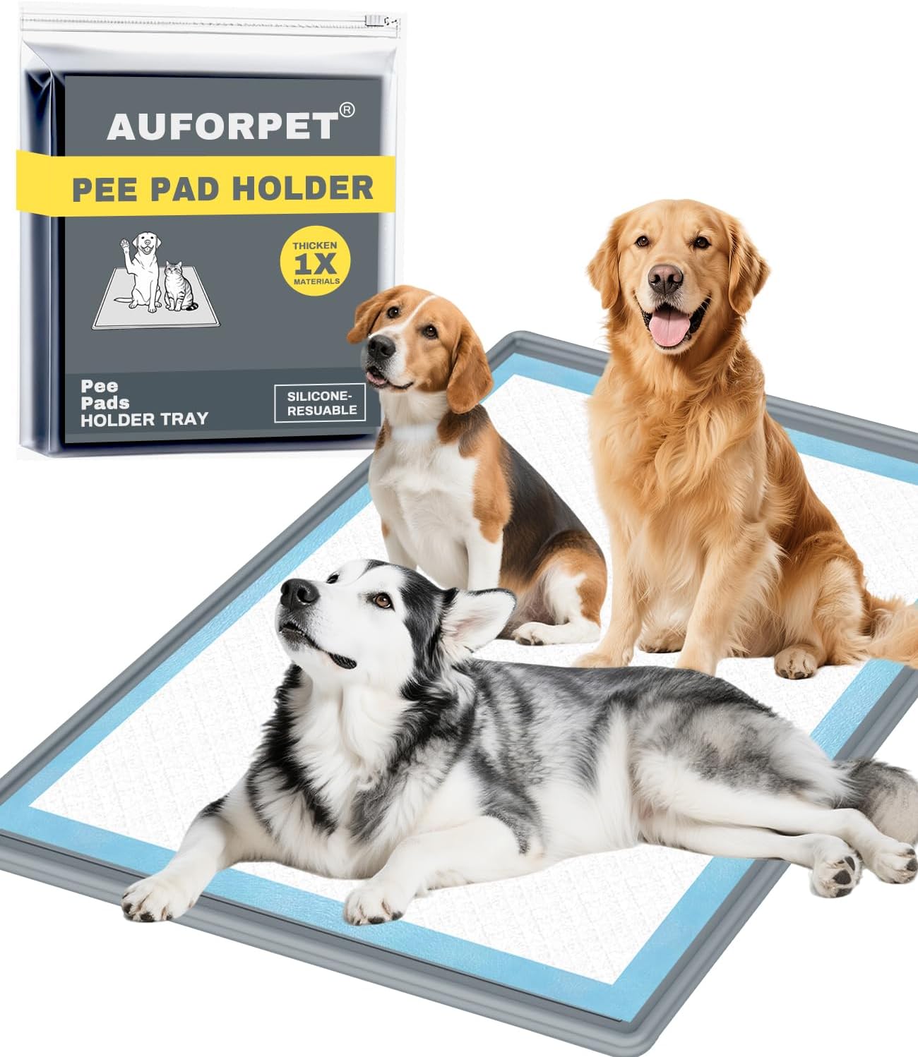 Silicone Pee Pad Holder, Extra Thick Tray for 28″ x 34″ Disposable Pads, Raised High Edge Leak-Proof Mat for Puppy, Dog, Cat Training Floor Protection
