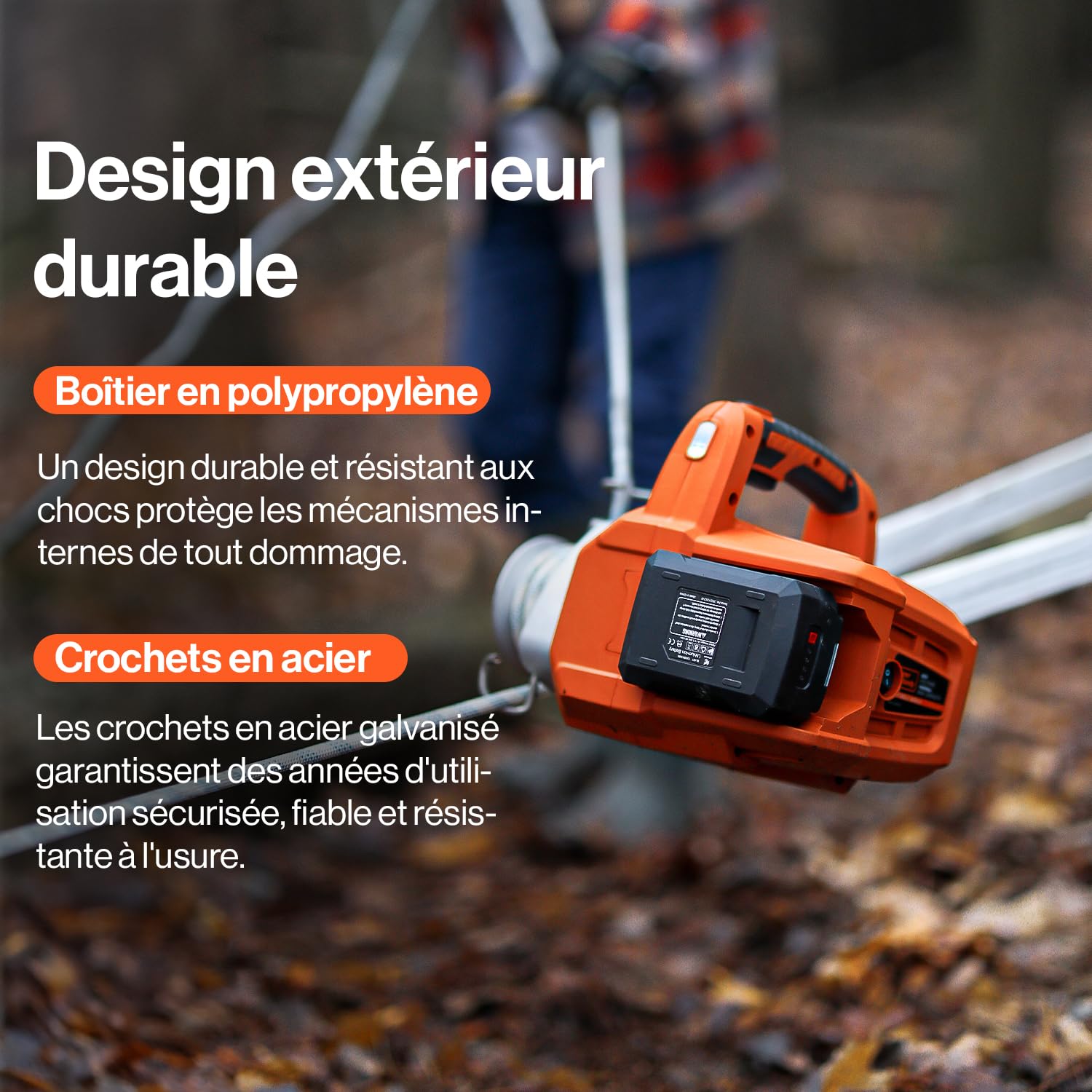 SuperHandy Treuil électrique portable Moteur sans balais alimenté par batterie Li-Ion 454kg-908kg Force de traction maximale pour la sylviculture, la chasse(corde à faible allongement incluse)