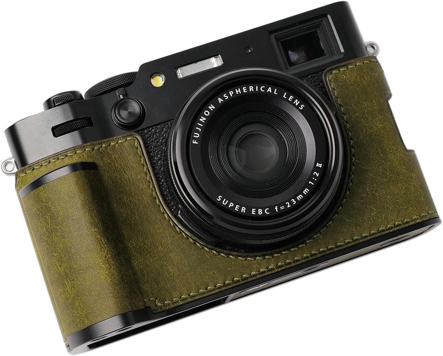 Camera Genuine Leather Half Case ，Compatible with FUJIFILM FUJI X100VI ， Made by hand - Top layer Genuine Leather Body + Metal Base Plate + Hand shank 3-in-1 Design (Retro Green)