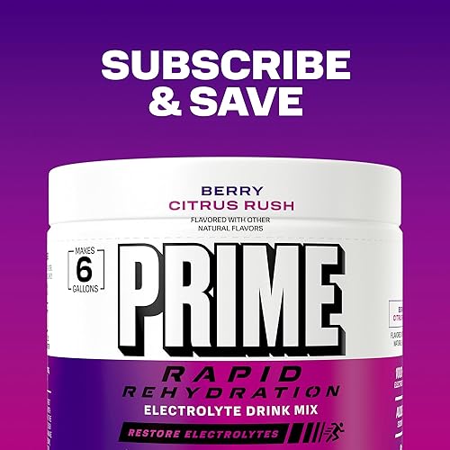 Miniatura 8 de Prime Rapid - Electrolito en polvo de rehidratación, Berry Citrus Rush, mezcla de bebida de hidratación sin azúcar con sodio, potasio, magnesio y