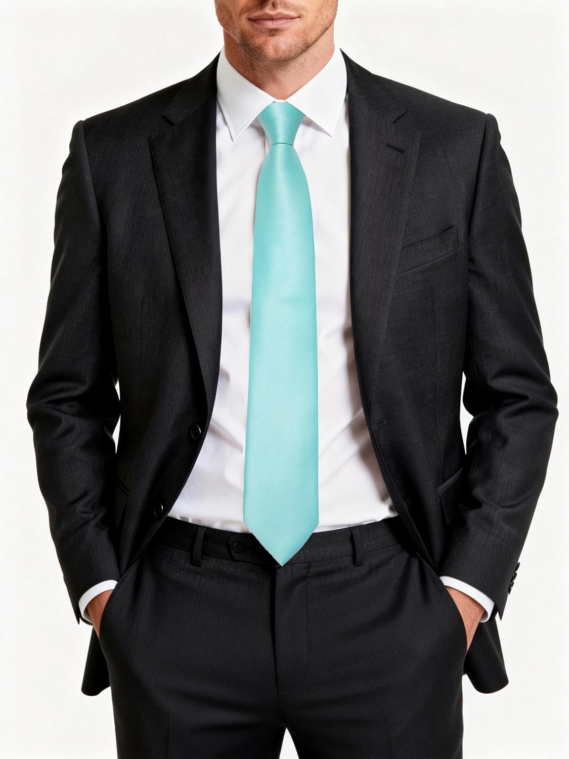DiBanGu Mens Tie Satin Plain Necktie and Pocket Square Cufflinks Set Wedding Party Business