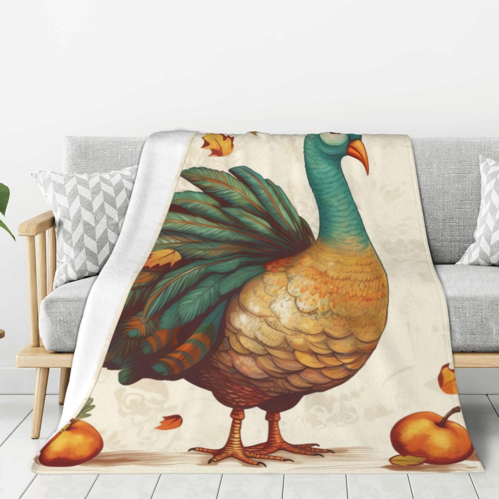 Couverture en flanelle dinde de Thanksgiving pour canapé et lit 127x101 cm