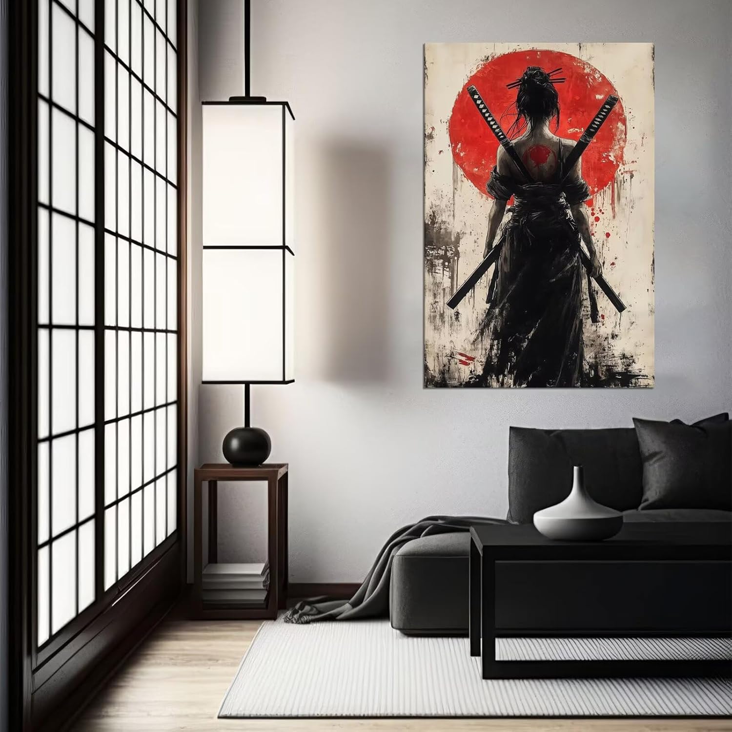 Geisha Samurai Picture Wall Art Prints Japanese Samurai Wall Decor for Home Living Room Bedroom Asian Artwork Framed Ready to Hang(12''W x 16''H)